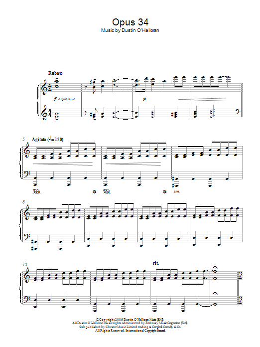 Dustin O'Halloran Opus 34 sheet music notes and chords arranged for Piano Solo