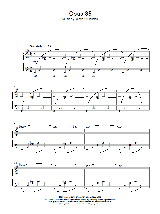 Learn to play Dustin O'Halloran Opus 35 sheet music for Piano Solo in minutes. Price: 7.8900$ Dustin O'Halloran Opus 35 sheet music notes and chords arranged for Piano Solo