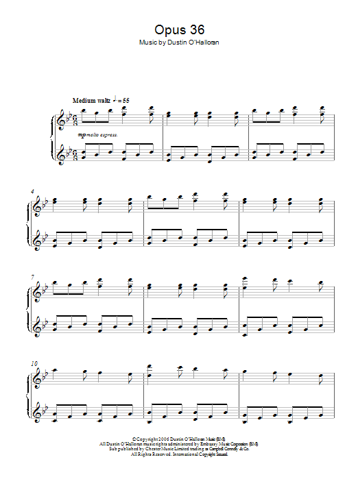 Learn to play Dustin O'Halloran Opus 36 sheet music for Piano Solo in minutes. Price: 7.8900$ Dustin O'Halloran Opus 36 sheet music notes and chords arranged for Piano Solo