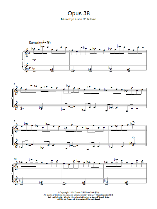 Dustin O'Halloran Opus 38 sheet music notes and chords arranged for Piano Solo