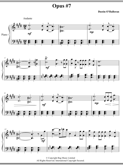 Learn to play Dustin O'Halloran Opus 7 sheet music for Piano Solo in minutes. Price: 7.8900$ Dustin O'Halloran Opus 7 sheet music notes and chords arranged for Piano Solo