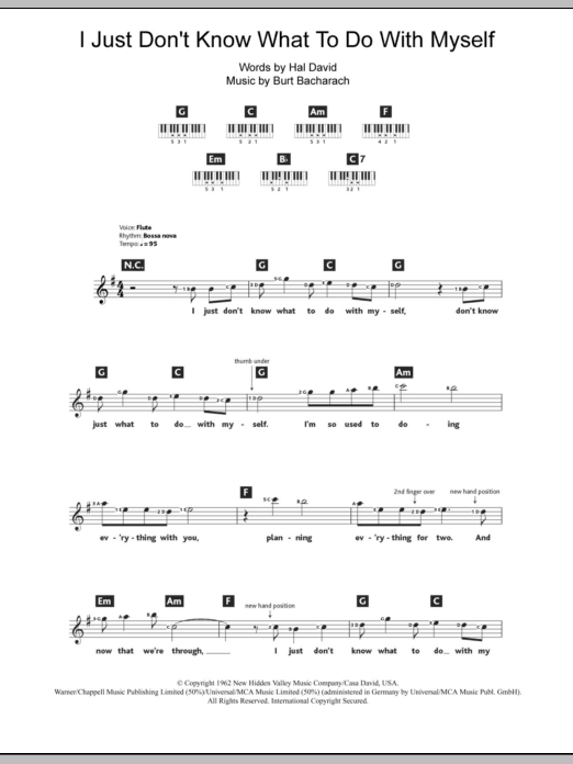 Bacharach & David I Just Don't Know What To Do With Myself sheet music notes and chords arranged for Piano, Vocal & Guitar Chords