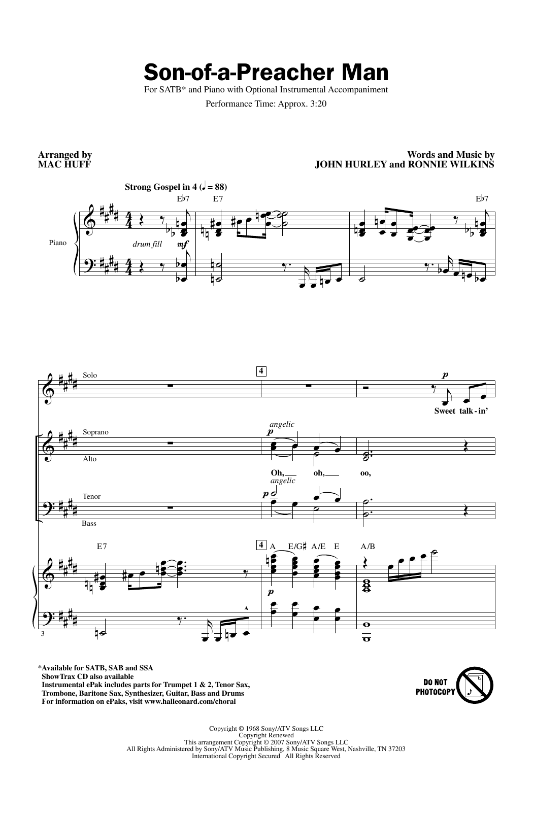 Learn to play Dusty Springfield Son-Of-A-Preacher Man (arr. Mac Huff) sheet music for SSA Choir in minutes. Price: 3.9900$ Dusty Springfield Son-Of-A-Preacher Man (arr. Mac Huff) sheet music notes and chords arranged for SSA Choir