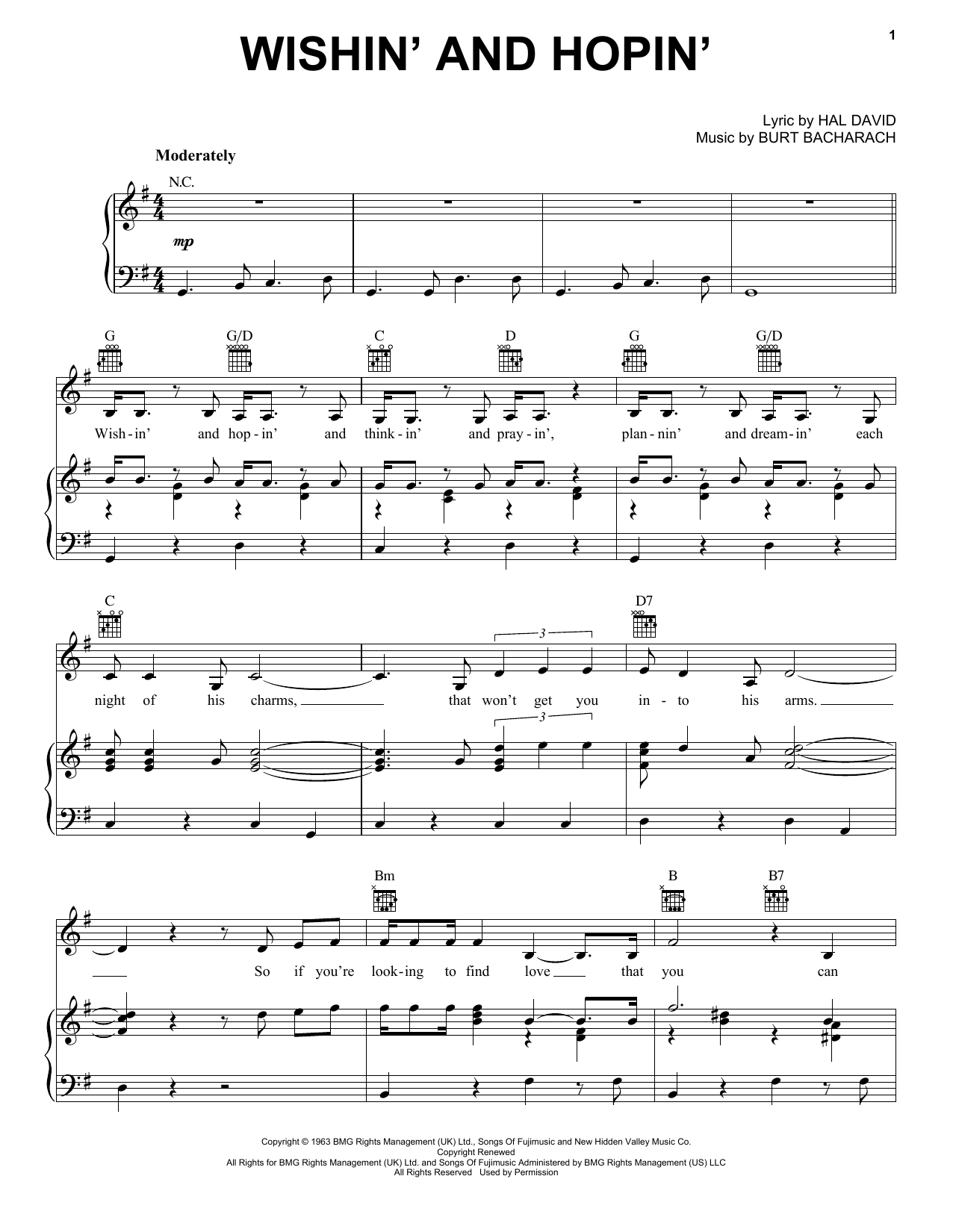 Dusty Springfield Wishin' And Hopin' sheet music notes and chords. Download Printable PDF.