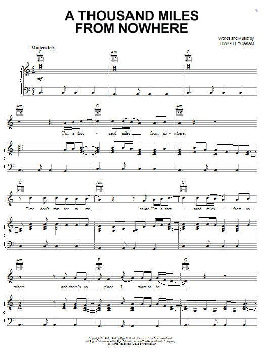 Dwight Yoakam A Thousand Miles From Nowhere sheet music notes and chords. Download Printable PDF.