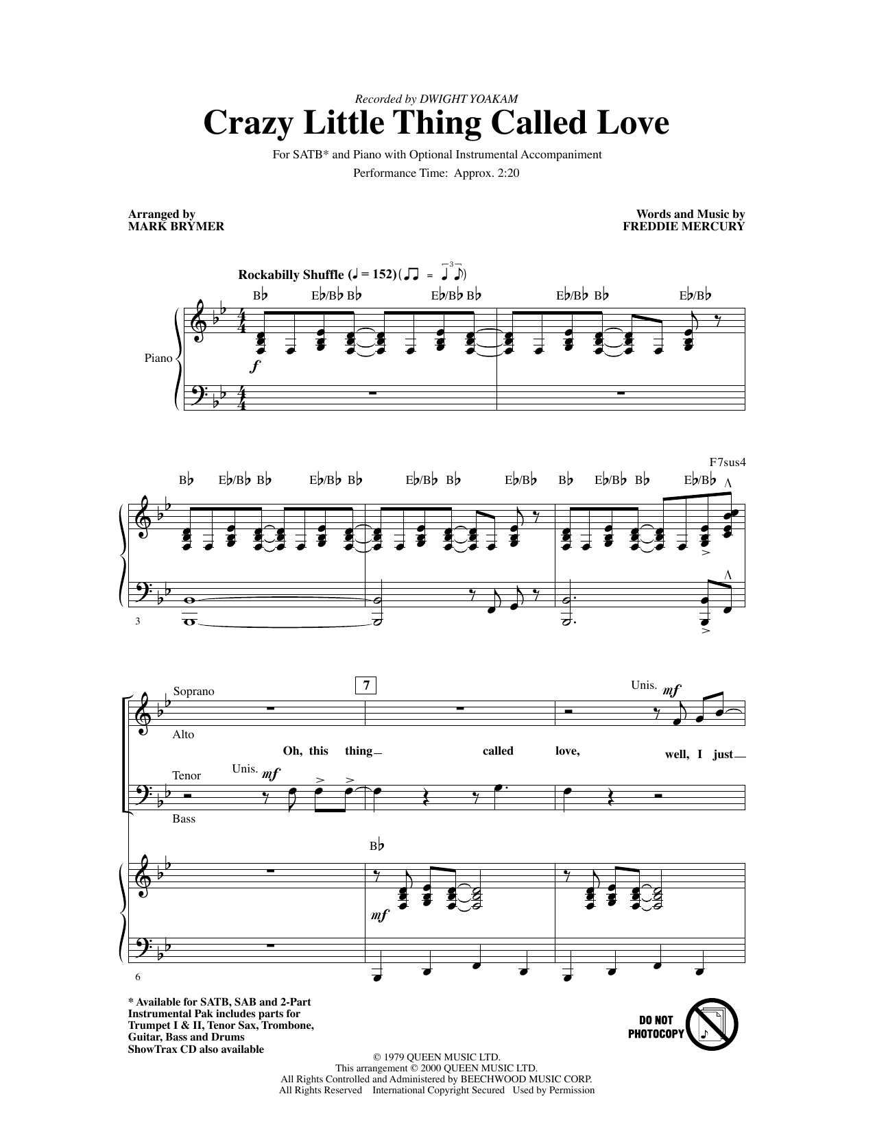 Dwight Yoakam Crazy Little Thing Called Love (arr. Mark Brymer) sheet music notes and chords. Download Printable PDF.