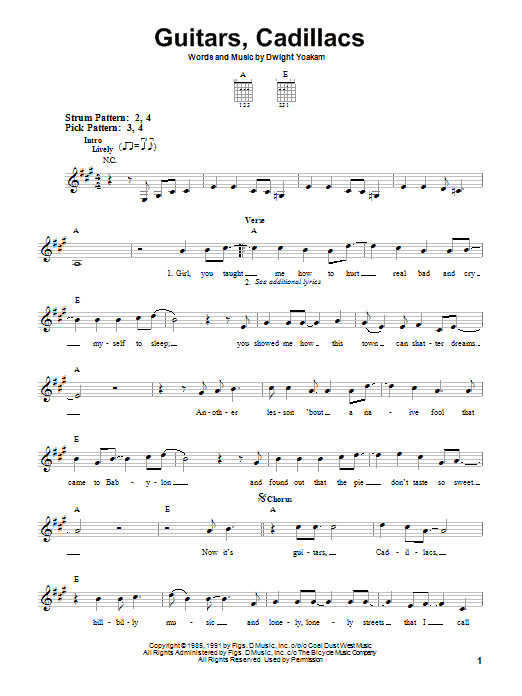 Dwight Yoakam Guitars, Cadillacs sheet music notes and chords. Download Printable PDF.