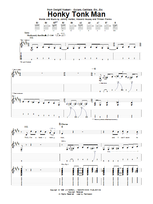 Learn to play Dwight Yoakam Honky Tonk Man sheet music for Guitar Tab in minutes. Price: 7.8900$ Dwight Yoakam Honky Tonk Man sheet music notes and chords arranged for Guitar Tab