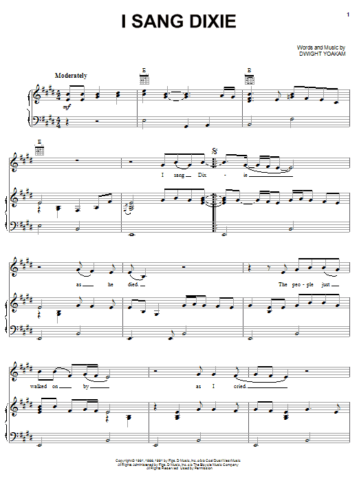 Learn to play Dwight Yoakam I Sang Dixie sheet music for Piano, Vocal & Guitar Chords (Right-Hand Melody) in minutes. Price: 7.8900$ Dwight Yoakam I Sang Dixie sheet music notes and chords arranged for Piano, Vocal & Guitar Chords (Right-Hand Melody)