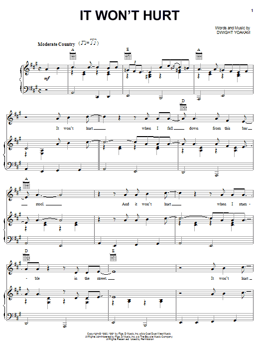 Dwight Yoakam It Won't Hurt sheet music notes and chords arranged for Piano, Vocal & Guitar Chords (Right-Hand Melody)