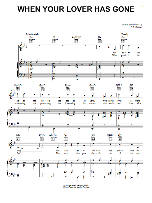 Learn to play E.A. Swan When Your Lover Has Gone sheet music for Real Book – Melody & Chords in minutes. Price: 5.9900$ E.A. Swan When Your Lover Has Gone sheet music notes and chords arranged for Real Book – Melody & Chords