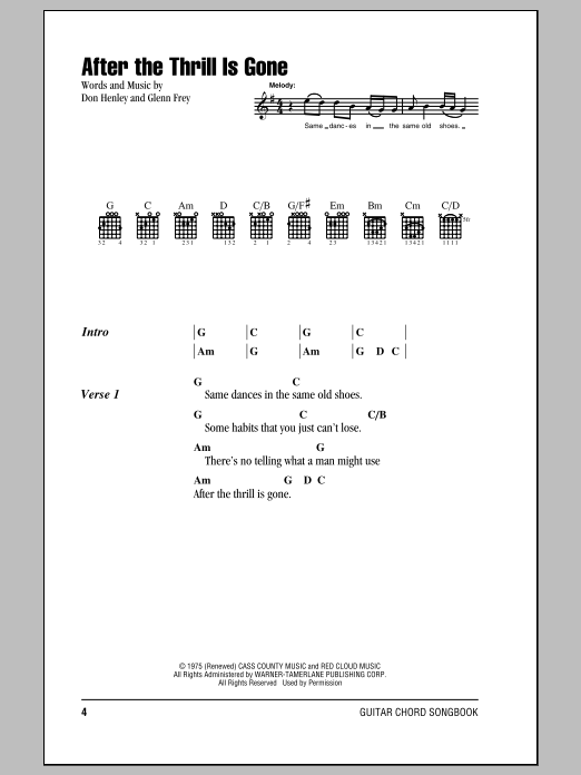 Eagles After The Thrill Is Gone sheet music notes and chords. Download Printable PDF.