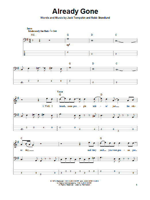 Eagles Already Gone sheet music notes and chords. Download Printable PDF.