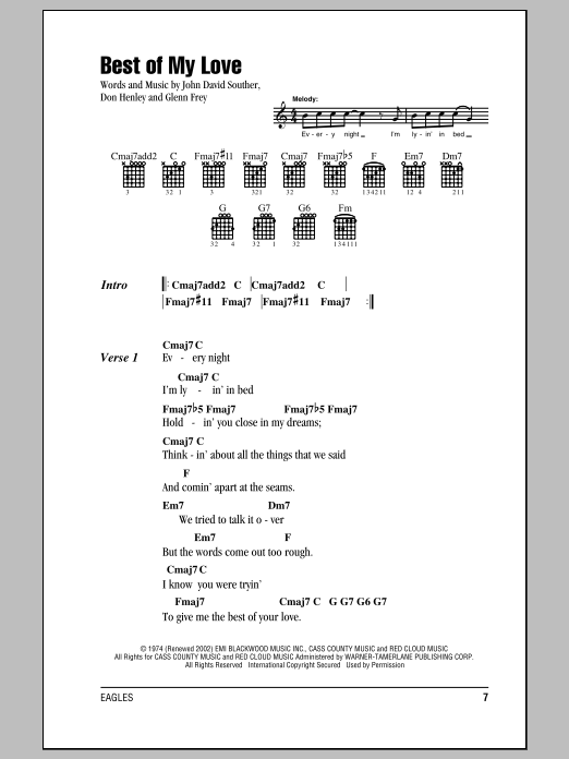 Eagles Best Of My Love sheet music notes and chords. Download Printable PDF.