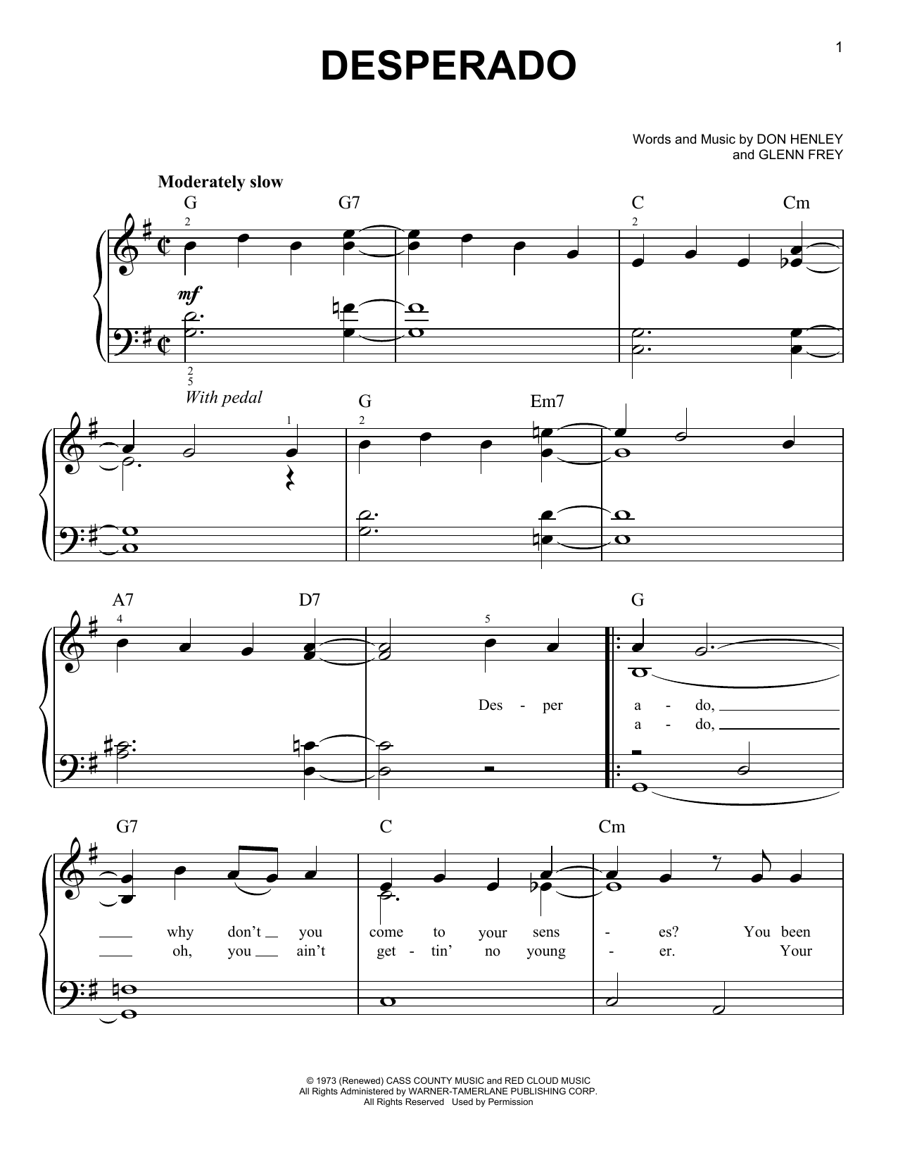 Eagles Desperado sheet music notes and chords. Download Printable PDF.