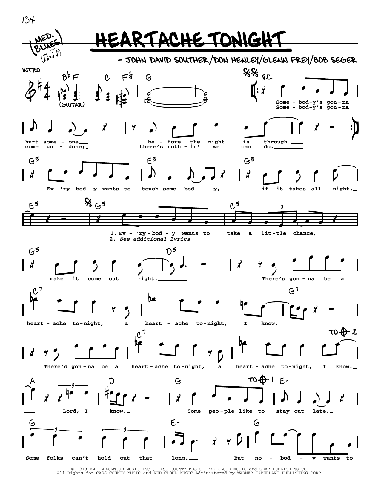 Eagles Heartache Tonight sheet music notes and chords. Download Printable PDF.