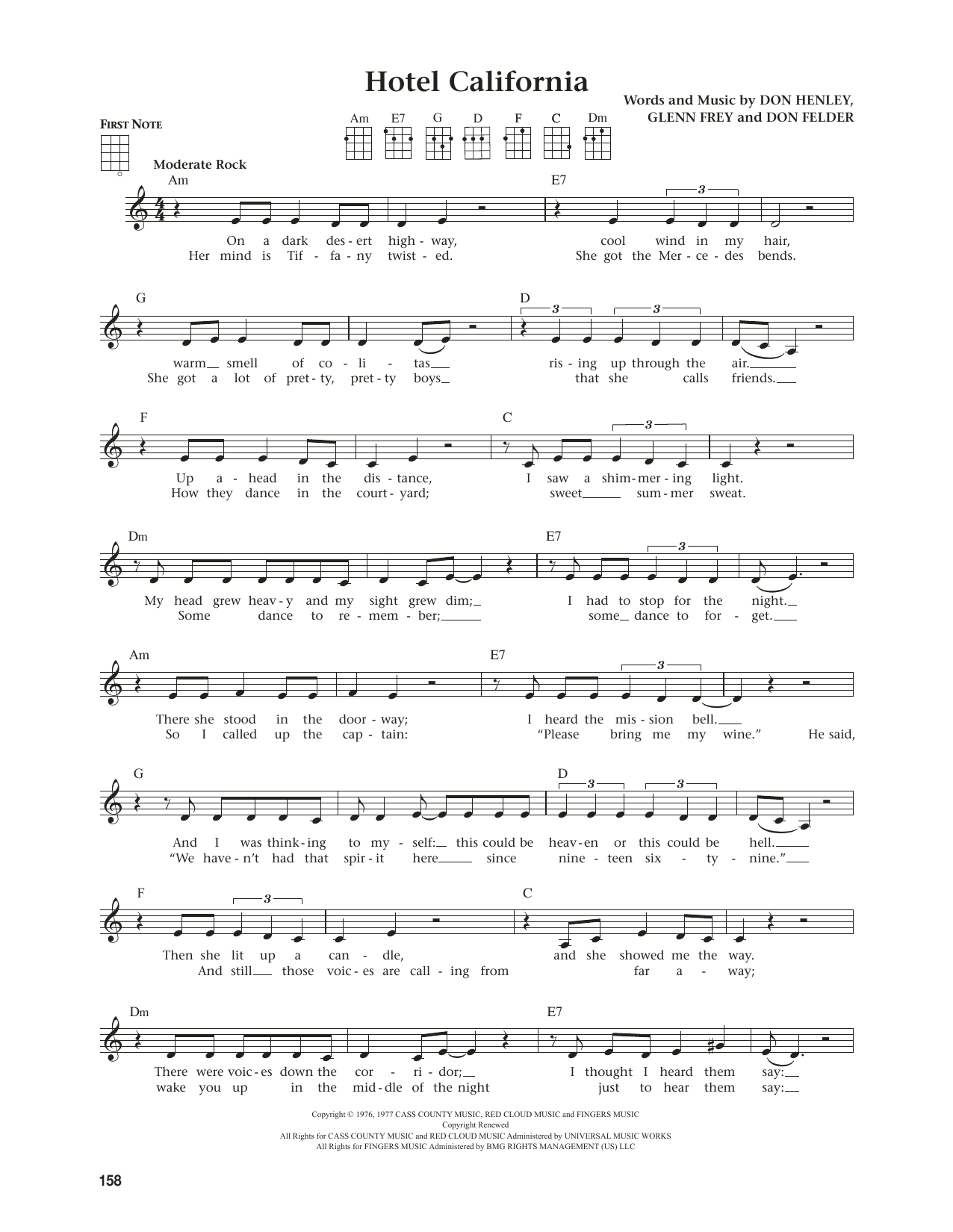 Eagles Hotel California (from The Daily Ukulele) (arr. Jim Beloff) sheet music notes and chords. Download Printable PDF.