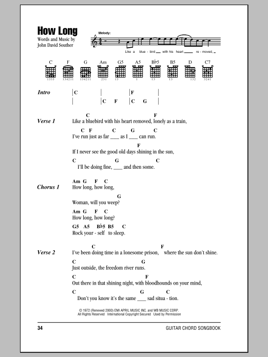 Eagles How Long sheet music notes and chords. Download Printable PDF.