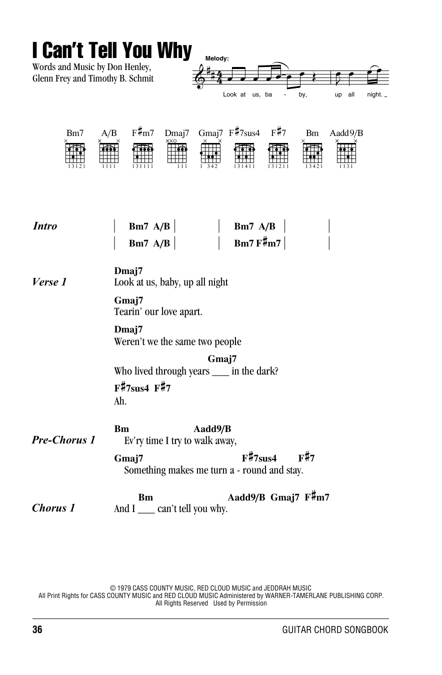 Eagles I Can't Tell You Why sheet music notes and chords. Download Printable PDF.