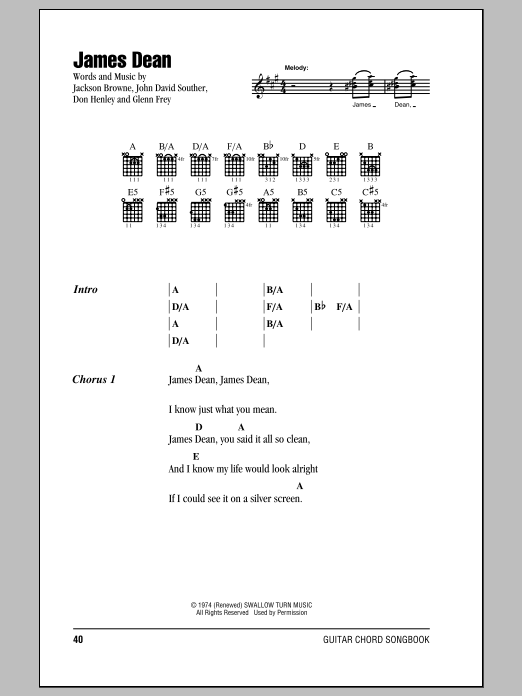 Eagles James Dean sheet music notes and chords. Download Printable PDF.