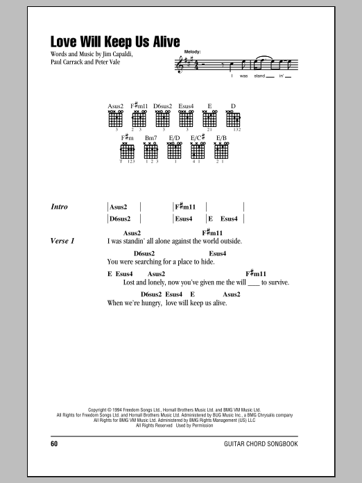 Eagles Love Will Keep Us Alive sheet music notes and chords. Download Printable PDF.