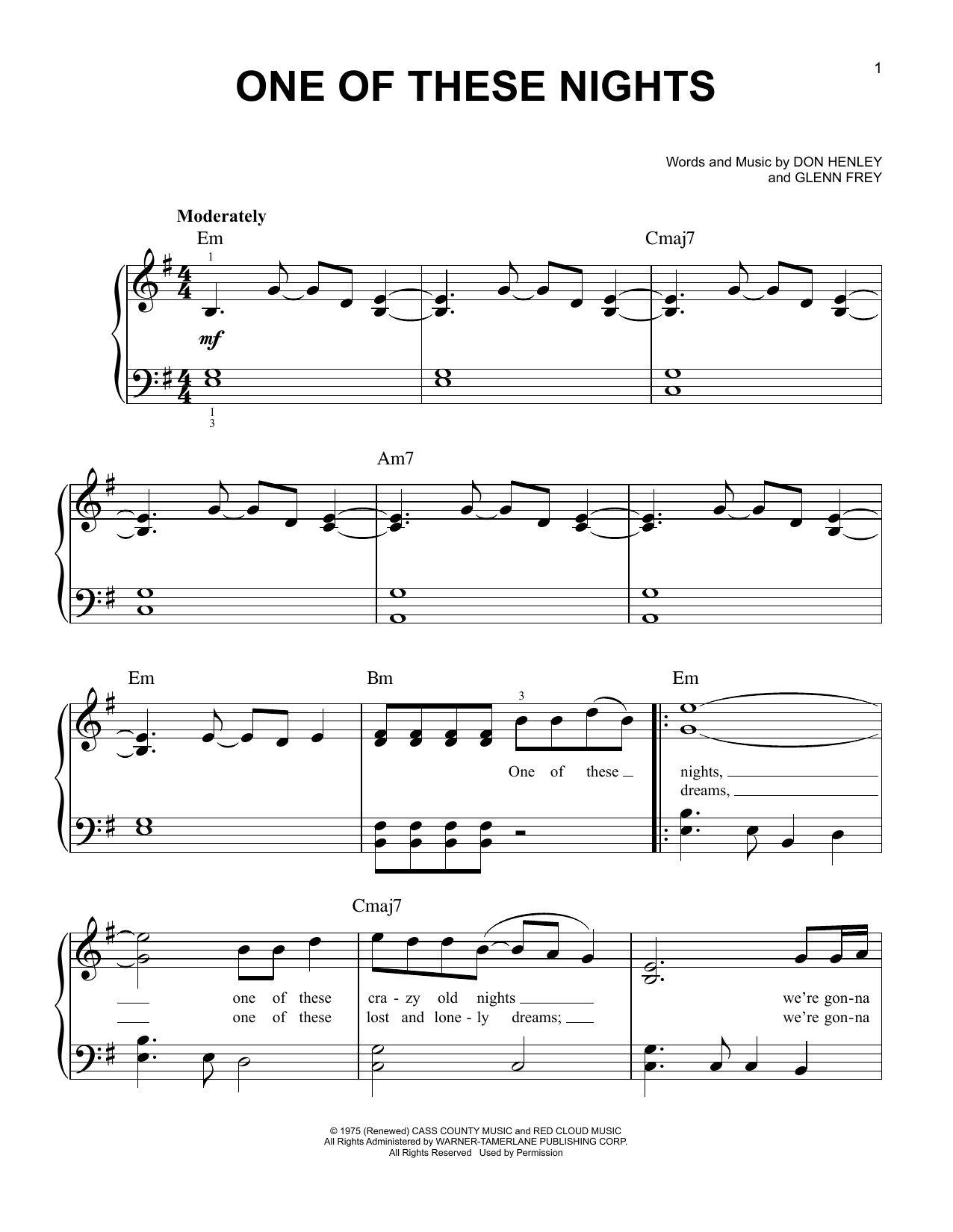 Eagles One Of These Nights sheet music notes and chords. Download Printable PDF.