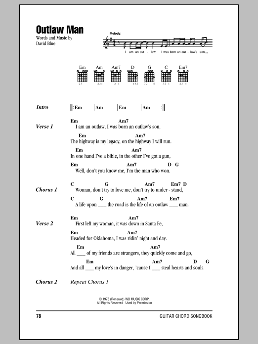 Eagles Outlaw Man sheet music notes and chords. Download Printable PDF.