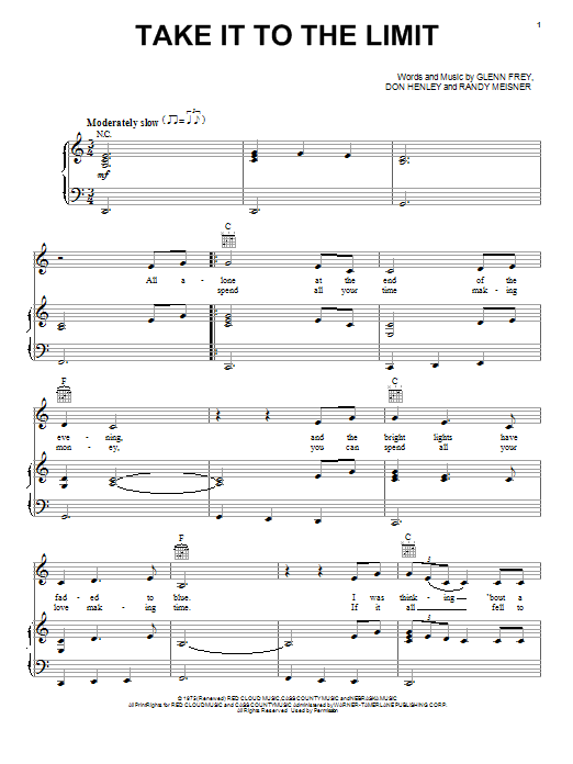 Eagles Take It To The Limit sheet music notes and chords. Download Printable PDF.