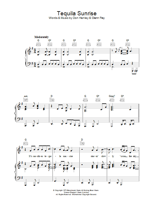 Eagles Tequila Sunrise sheet music notes and chords. Download Printable PDF.