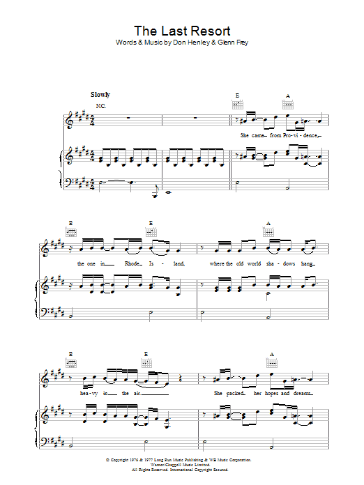 Eagles The Last Resort sheet music notes and chords. Download Printable PDF.