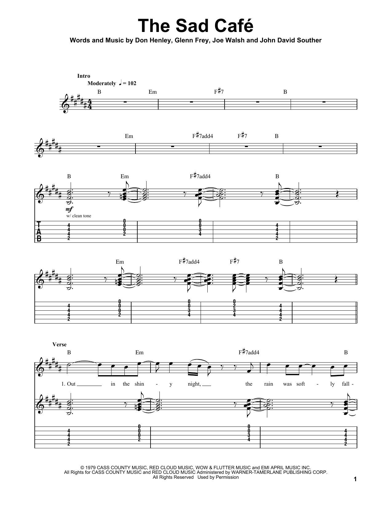 Eagles The Sad Cafe sheet music notes and chords. Download Printable PDF.