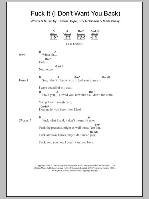 Eamon Fuck It (I Don't Want You Back) sheet music notes and chords. Download Printable PDF.