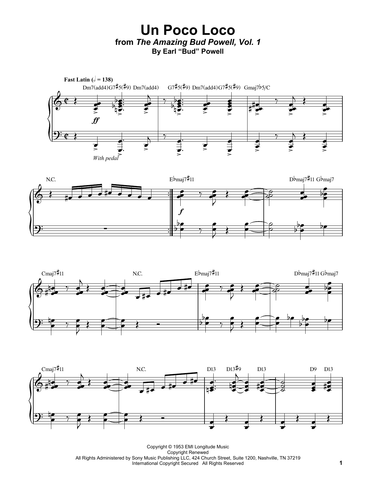 Bud Powell Un Poco Loco sheet music notes and chords. Download Printable PDF.