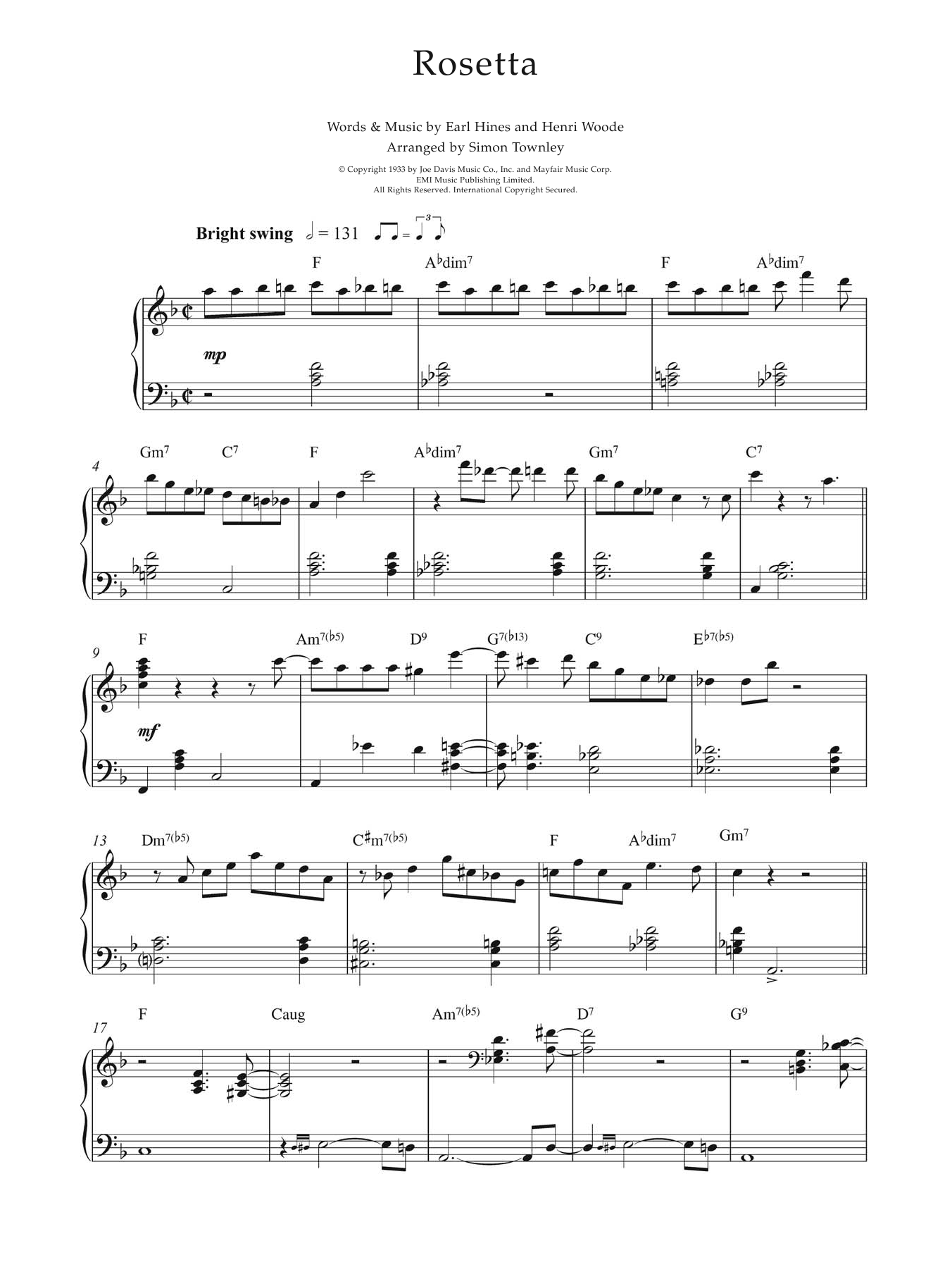 Earl Hines Rosetta sheet music notes and chords arranged for Piano, Vocal & Guitar Chords