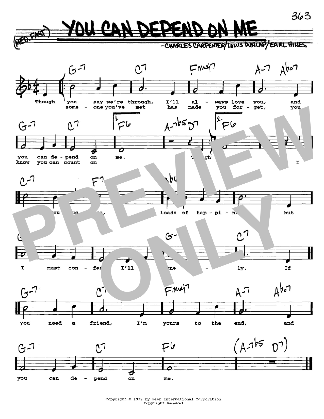 Earl Hines You Can Depend On Me sheet music notes and chords arranged for Real Book – Melody & Chords – C Instruments