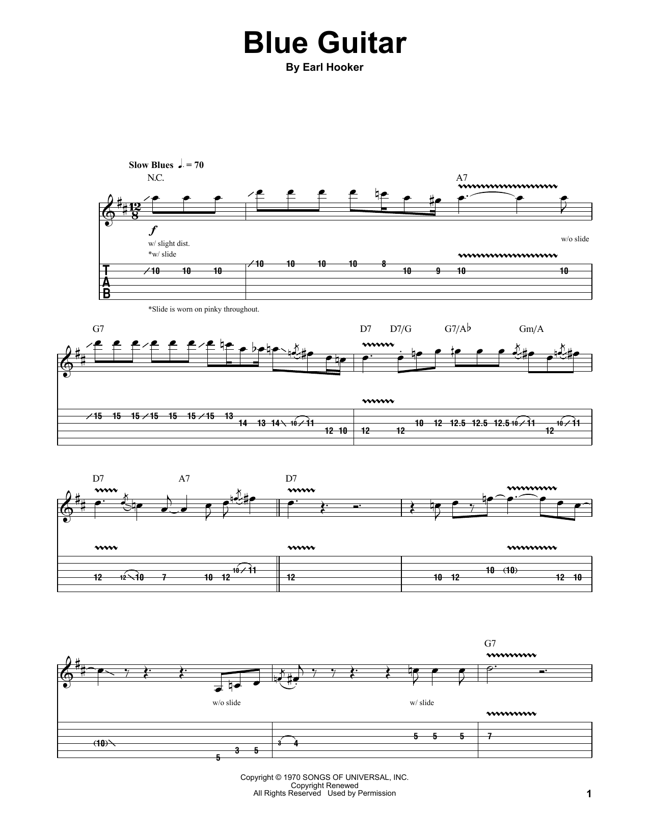 Earl Hooker Blue Guitar sheet music notes and chords. Download Printable PDF.