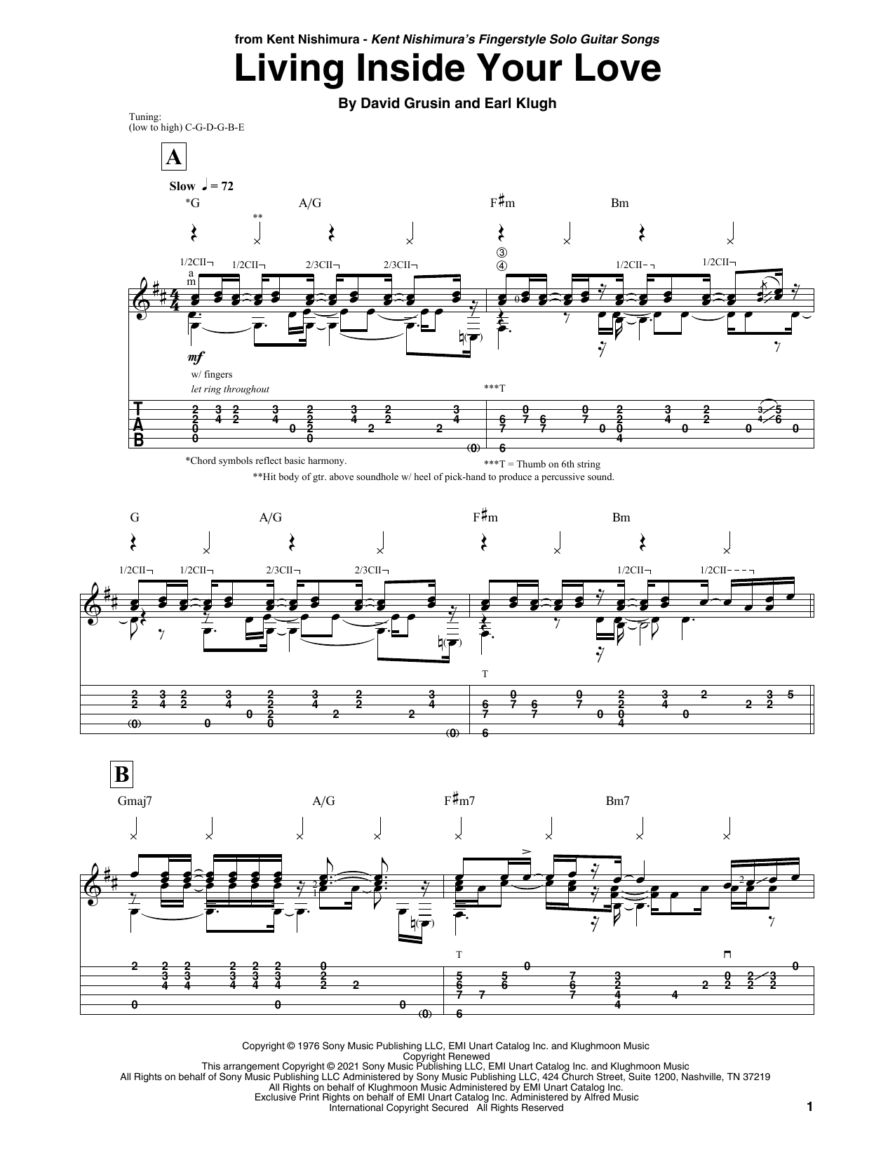 Earl Klugh Living Inside Your Love (arr. Kent Nishimura) sheet music notes and chords. Download Printable PDF.