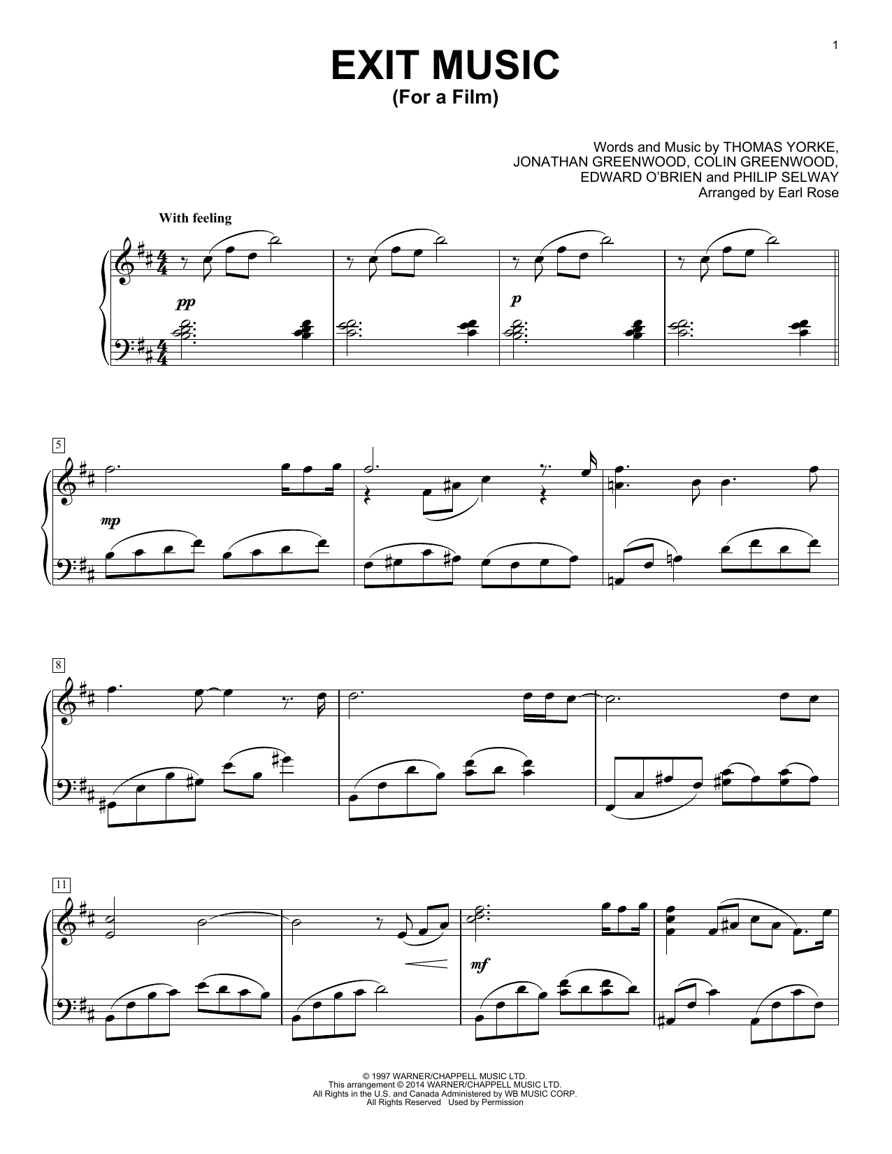 Earl Rose Exit Music (For A Film) sheet music notes and chords. Download Printable PDF.