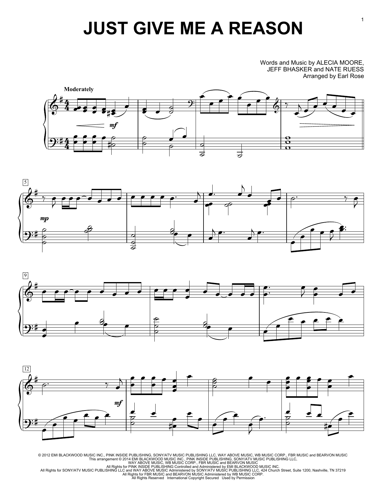 Earl Rose Just Give Me A Reason sheet music notes and chords. Download Printable PDF.