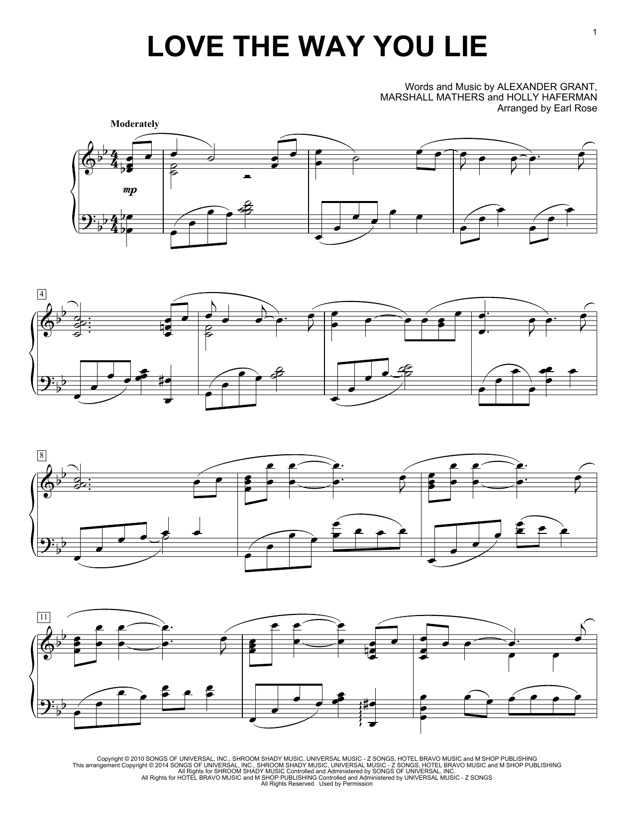 Earl Rose Love The Way You Lie sheet music notes and chords. Download Printable PDF.