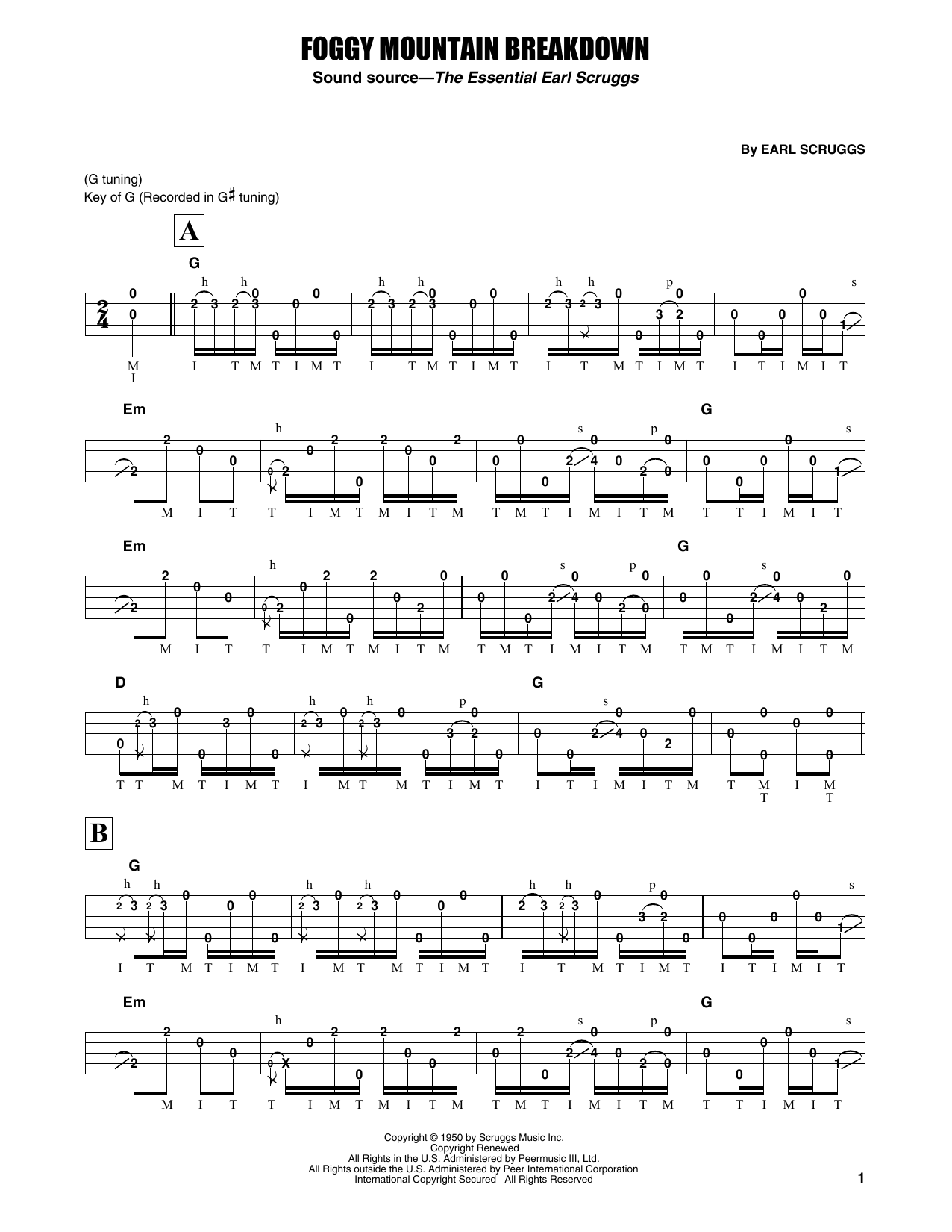 Earl Scruggs Foggy Mountain Breakdown sheet music notes and chords. Download Printable PDF.