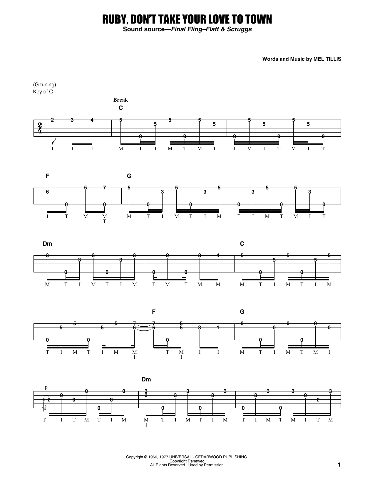 Learn to play Earl Scruggs Ruby, Don't Take Your Love To Town sheet music for Banjo Tab in minutes. Price: 7.8900$ Earl Scruggs Ruby, Don't Take Your Love To Town sheet music notes and chords arranged for Banjo Tab
