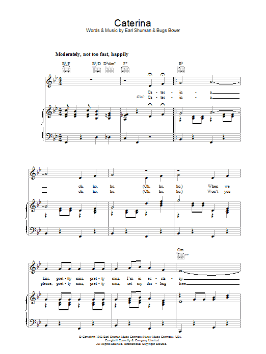 Earl Shuman Caterina sheet music notes and chords arranged for Piano, Vocal & Guitar Chords