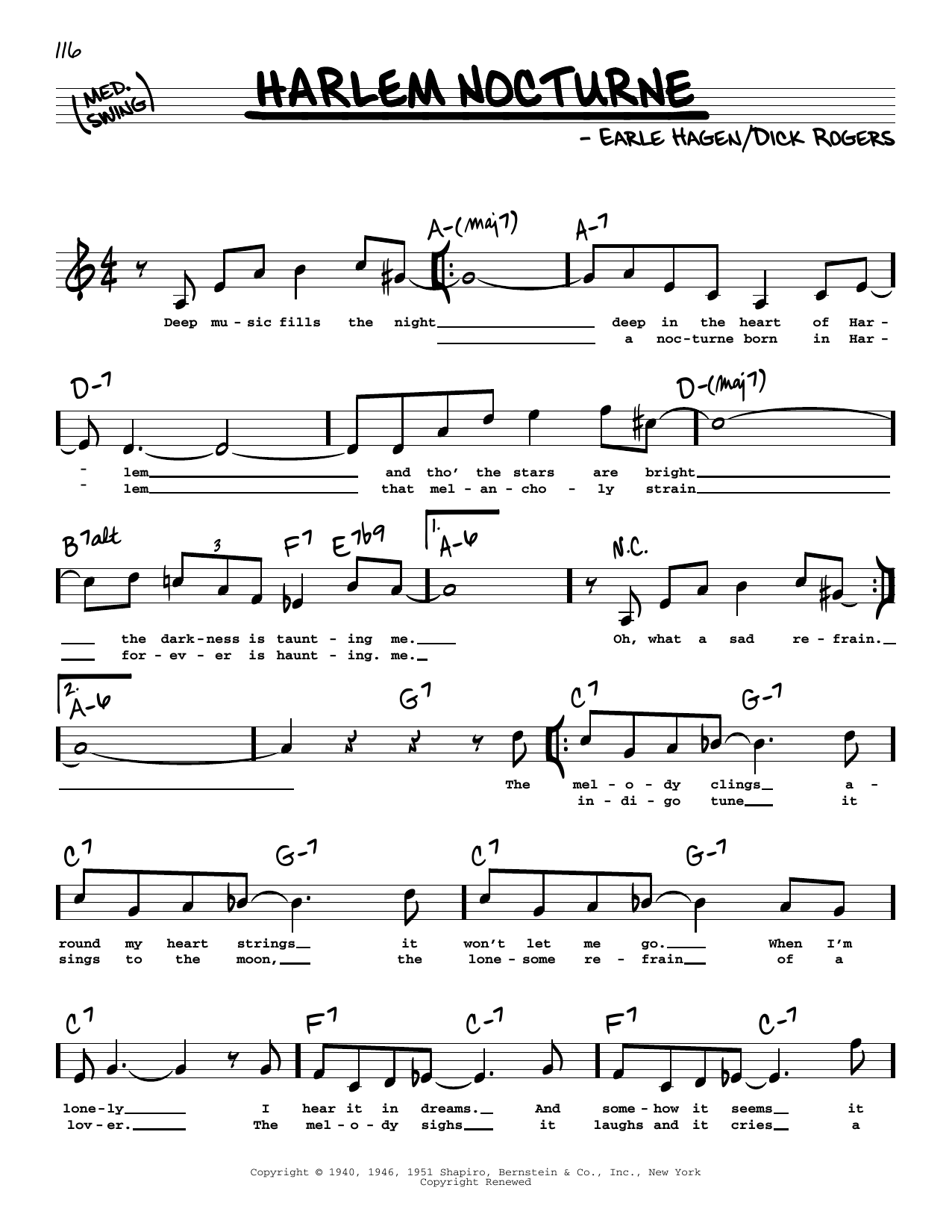 Earle Hagen Harlem Nocturne (High Voice) sheet music notes and chords. Download Printable PDF.