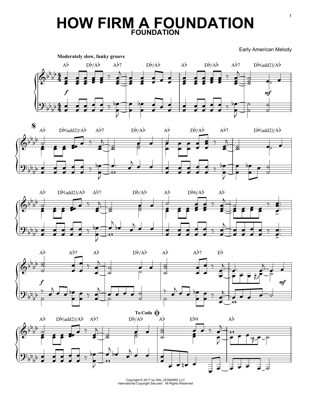 Early American Melody How Firm a Foundation [Jazz version] sheet music notes and chords. Download Printable PDF.