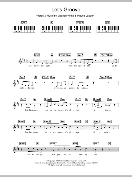 Earth, Wind & Fire Let's Groove sheet music notes and chords. Download Printable PDF.