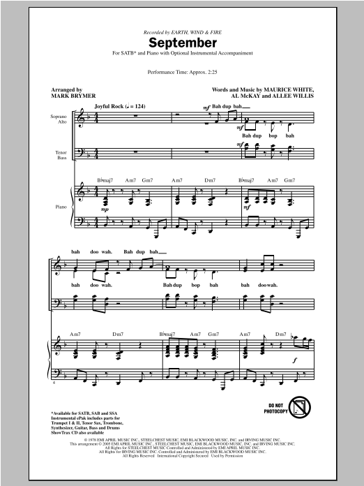 Earth, Wind & Fire September (arr. Mark Brymer) sheet music notes and chords. Download Printable PDF.