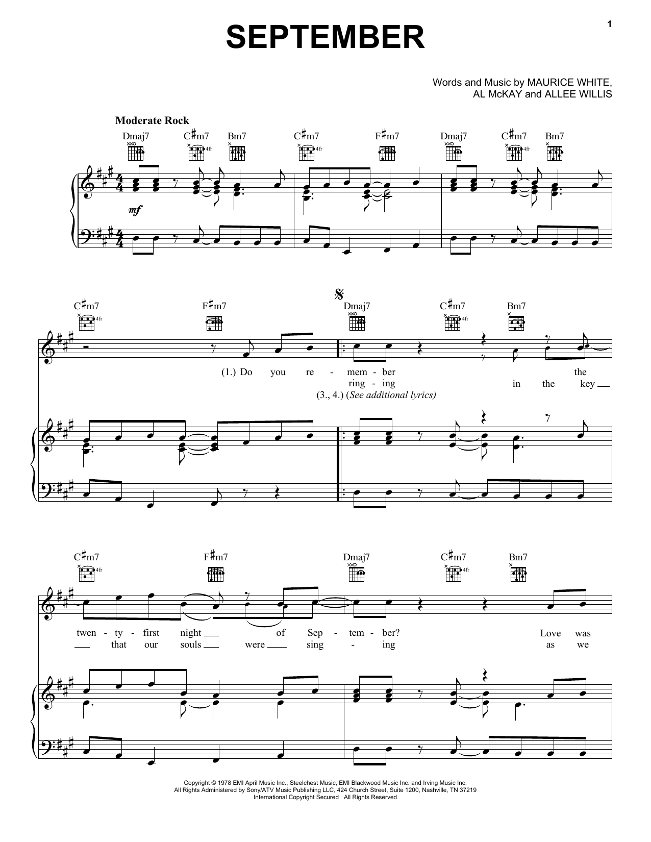 Earth, Wind & Fire September sheet music notes and chords. Download Printable PDF.