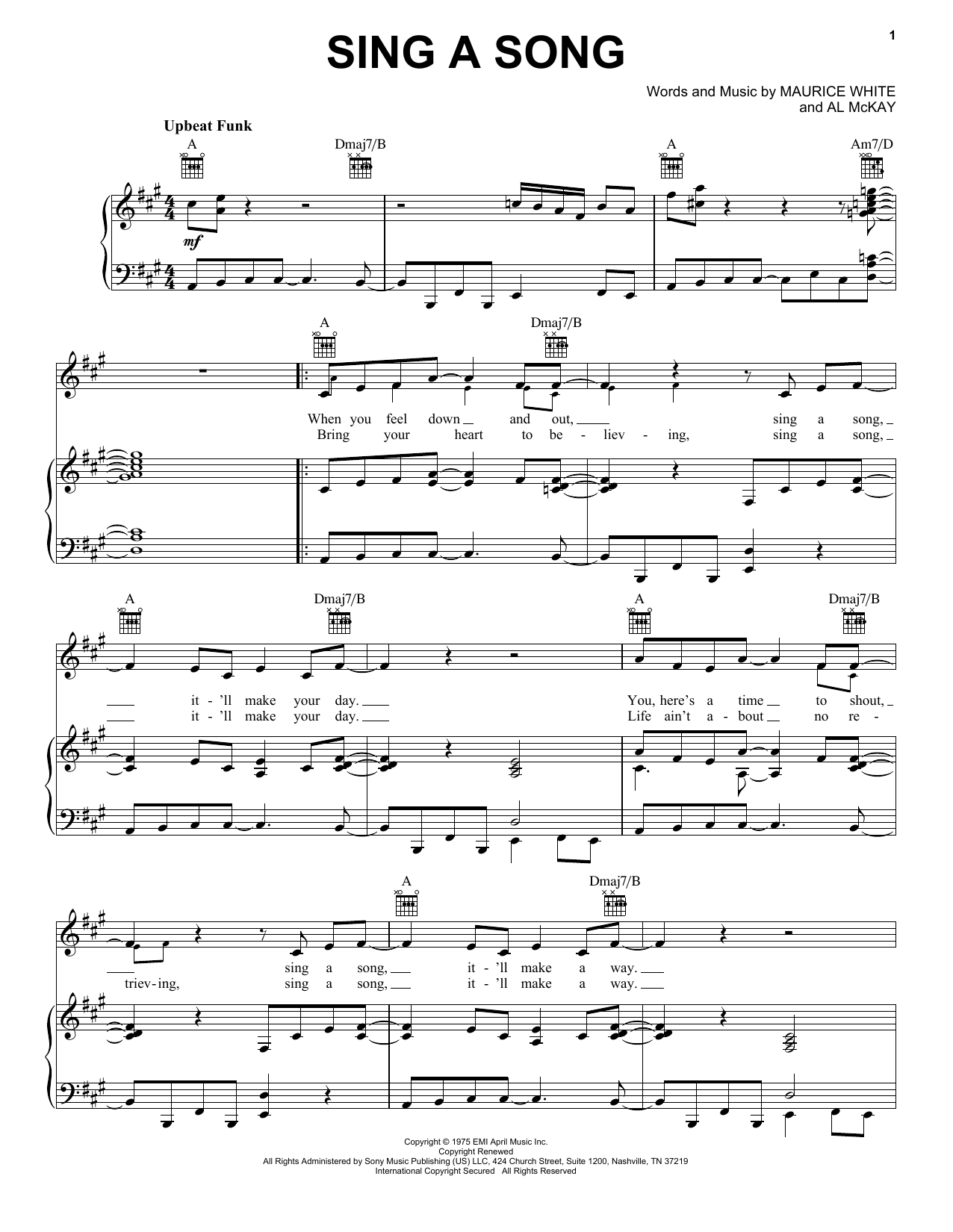 Earth, Wind & Fire Sing A Song sheet music notes and chords. Download Printable PDF.