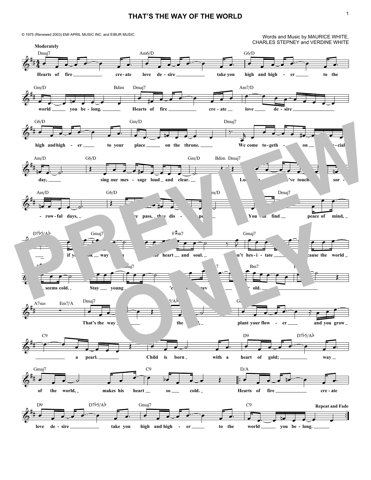 Earth, Wind & Fire That's The Way Of The World sheet music notes and chords. Download Printable PDF.